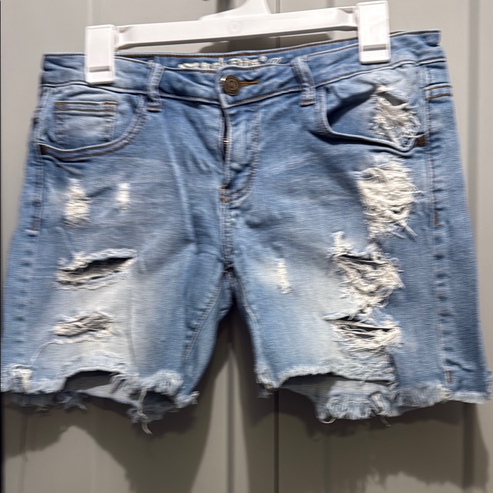 Distressed Blue Denim Shorts